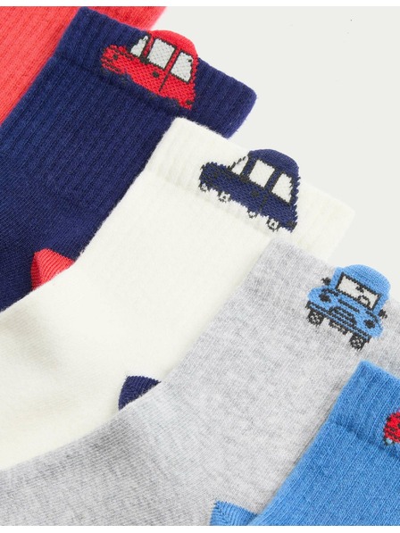 Marks & Spencer Gerippte Socken mit hohem Baumwollanteil und Auto-Motiv, 5er-Pack (Gr. 6 klein – 7 groß) Marks & Spencer mehrfarbig