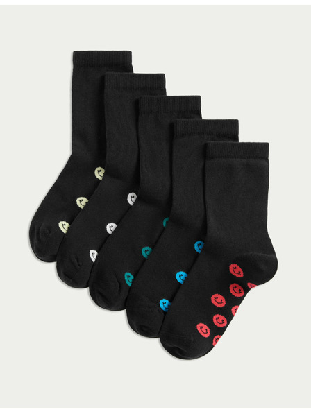 Marks & Spencer Schulocken mit hohem Baumwollanteil und Smileys, 5er-Pack Marks & Spencer schwarz