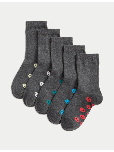 Marks & Spencer Schulsocken mit hohem Baumwollanteil und Smileys, 5er-Pack (Gr. 6 klein – 7 groß) Marks & Spencer grau