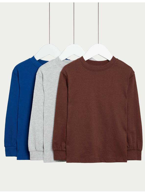 Marks & Spencer Einfarbige T-Shirts aus reiner Baumwolle (2–8 Jahre), 3 Stück Marks & Spencer blau