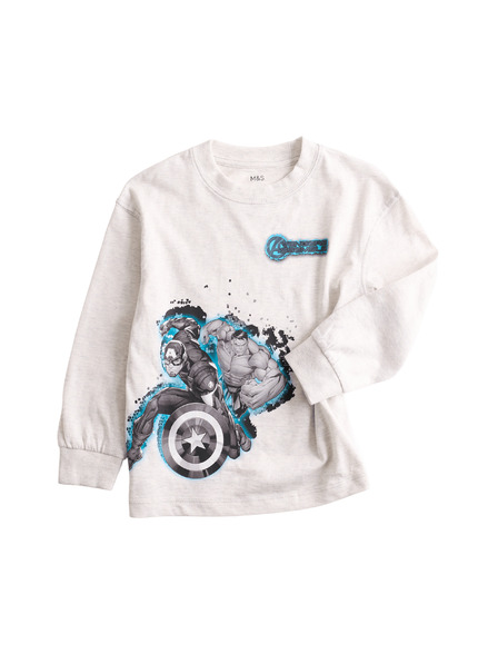Marks & Spencer Top aus reiner Baumwolle Marvel™ Avengers™ (2-8 Jahre) Marks & Spencer grau
