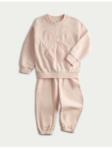 Marks & Spencer Zweiteiliges Outfit Sweatshirt mit Schleifenprint, mit hohem Baumwollanteil (2–8 Jahre) Marks & Spencer rosa