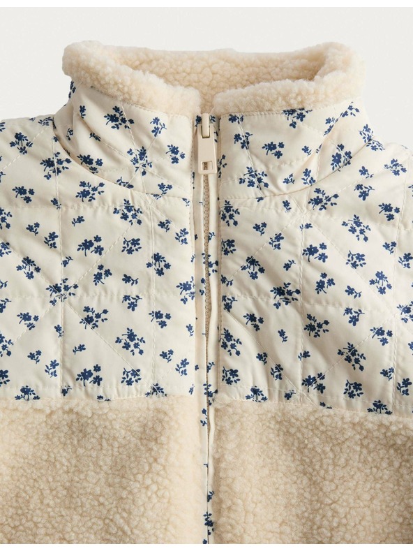 Marks & Spencer Blumenjacke mit Kunstpelz und Patchwork-Motiv (12 Monate – 8 Jahre) Marks & Spencer cremeweiß