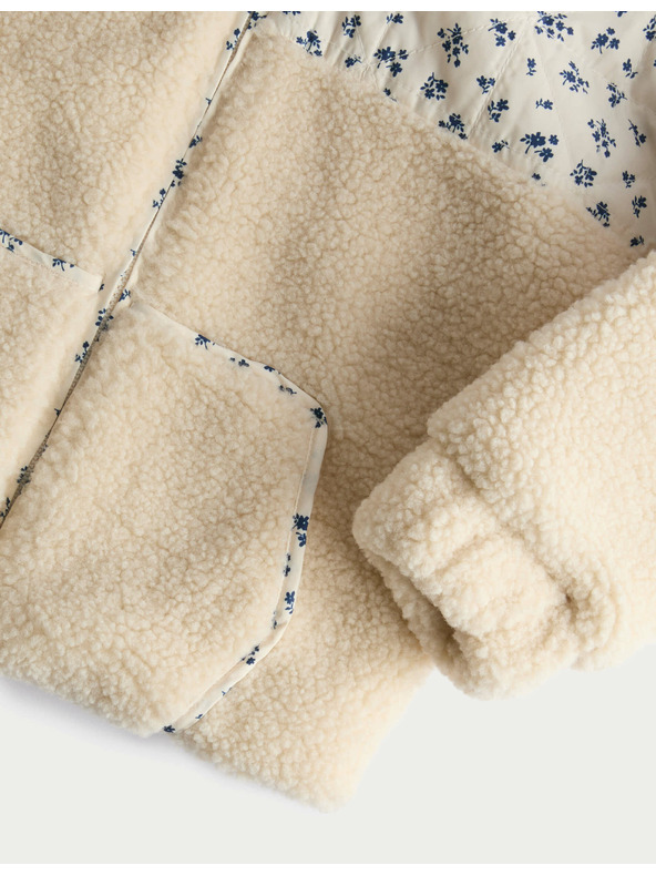 Marks & Spencer Blumenjacke mit Kunstpelz und Patchwork-Motiv (12 Monate – 8 Jahre) Marks & Spencer cremeweiß
