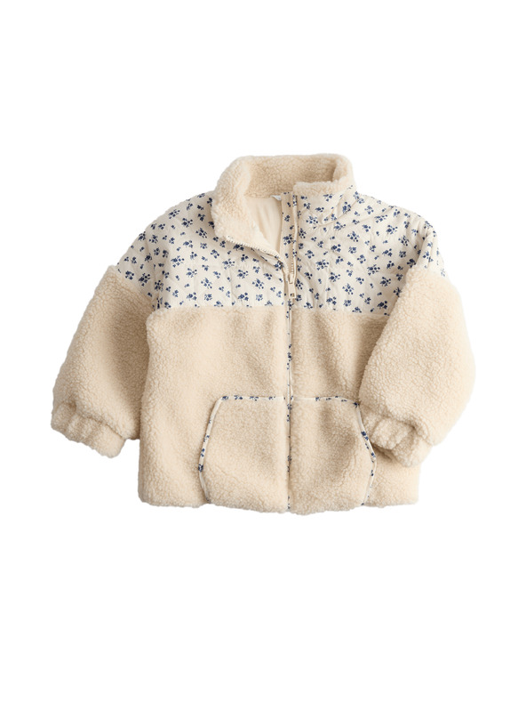 Marks & Spencer Blumenjacke mit Kunstpelz und Patchwork-Motiv (12 Monate – 8 Jahre) Marks & Spencer cremeweiß