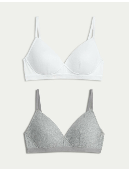 Marks & Spencer 2er-Set gerippte Erstlings-Büstenhalter ohne Bügel, mit hohem Baumwollanteil, Gr. AA-D Marks & Spencer weiß