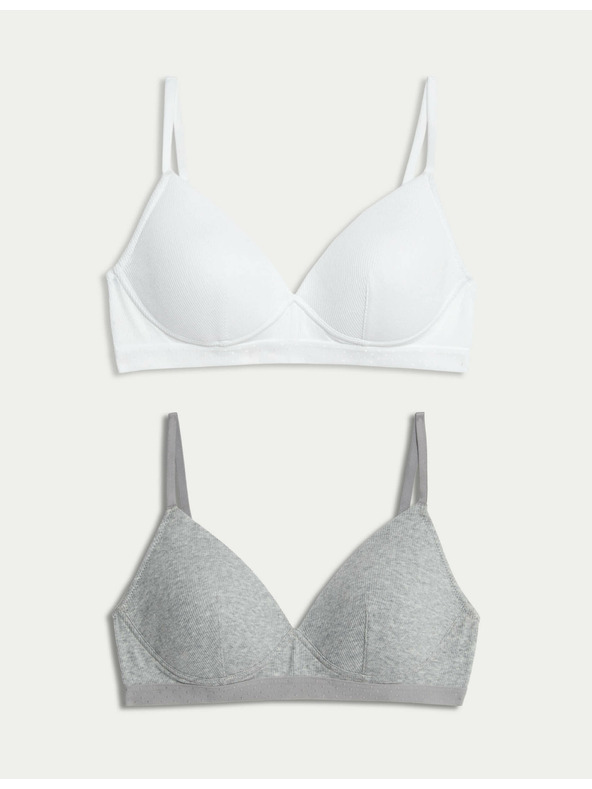 Marks & Spencer 2er-Set gerippte Erstlings-Büstenhalter ohne Bügel, mit hohem Baumwollanteil, Gr. AA-D Marks & Spencer weiß