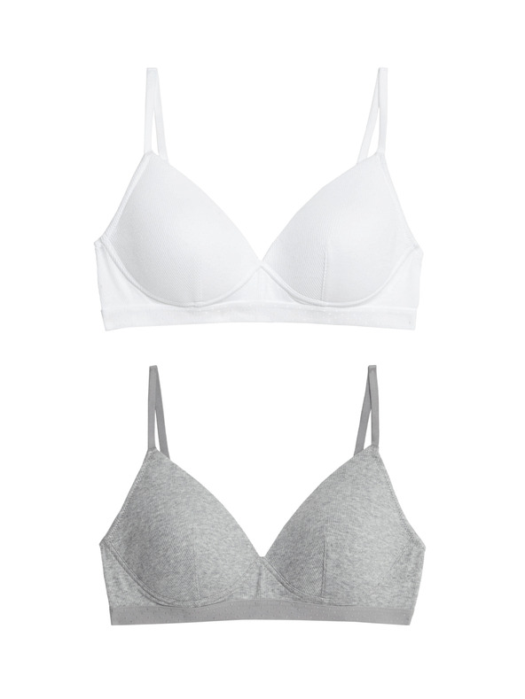 Marks & Spencer 2er-Set gerippte Erstlings-Büstenhalter ohne Bügel, mit hohem Baumwollanteil, Gr. AA-D Marks & Spencer weiß