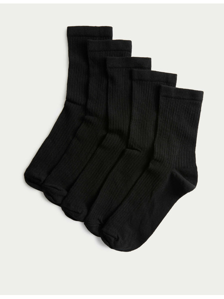 Marks & Spencer Gerippte Knöchelsocken mit hohem Baumwollanteil, 5er-Set Marks & Spencer schwarz