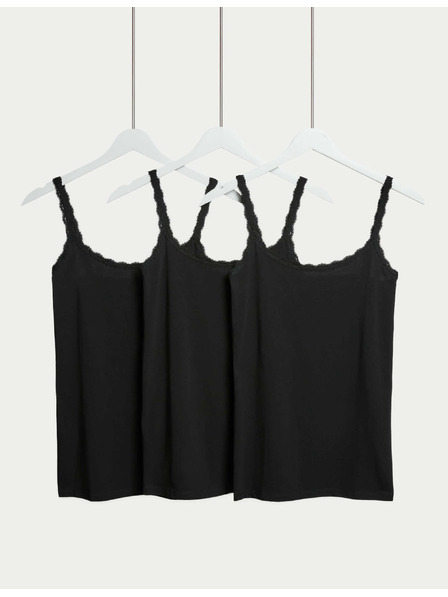 Marks & Spencer 3er-Pack Träger-Top mit Spitzenbesatz und hohem Baumwollanteil Marks & Spencer schwarz