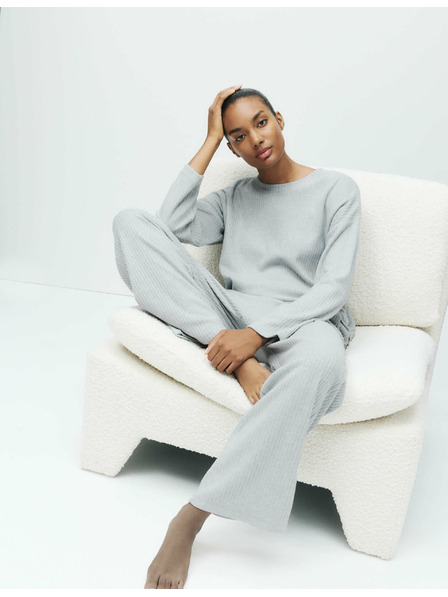 Marks & Spencer Gerippte Pyjama-Unterteile mit weitem Beinschnitt Marks & Spencer grau