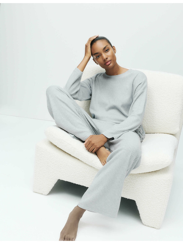 Marks & Spencer Gerippte Pyjama-Unterteile mit weitem Beinschnitt Marks & Spencer grau