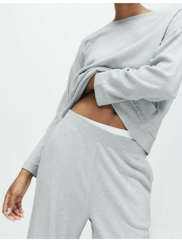 Marks & Spencer Gerippte Pyjama-Unterteile mit weitem Beinschnitt Marks & Spencer grau