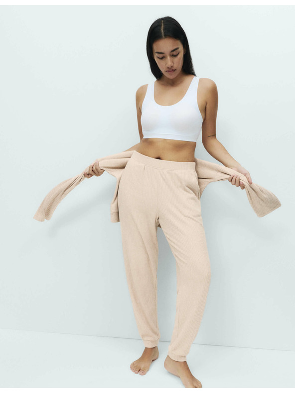 Marks & Spencer Gerippte Pyjamahose mit Bündchenabschluss Marks & Spencer creme