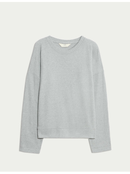 Marks & Spencer Gerippter Pyjamatop mit Rundhalsausschnitt und langen Ärmeln von Marks & Spencer, grau