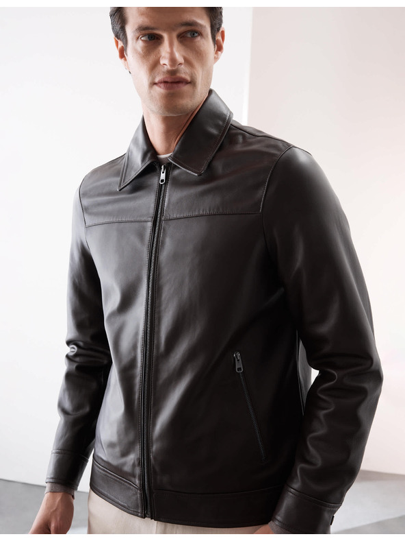Marks & Spencer Harrington Lederjacke von Marks & Spencer, braun