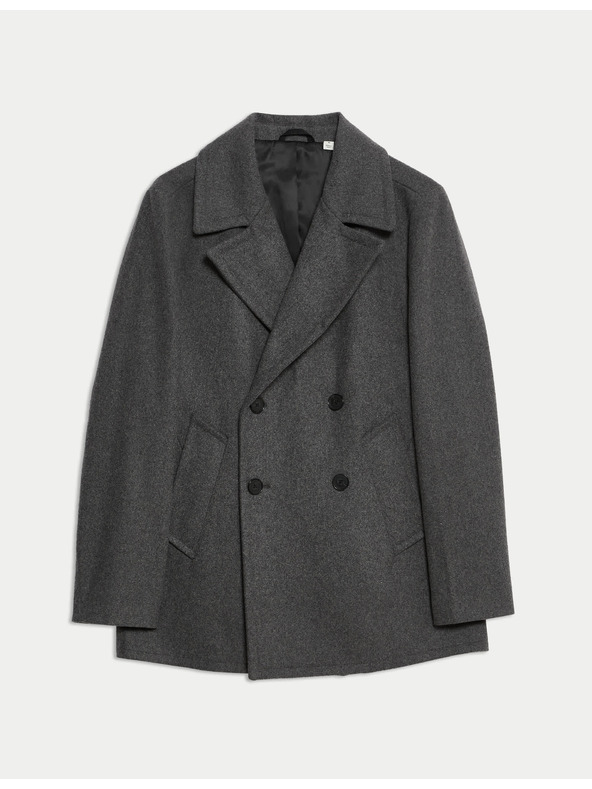 Marks & Spencer Zweireihiger Mantel mit hohem Wollanteil Marks & Spencer grau