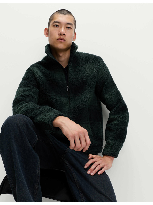 Marks & Spencer Fleece-Jacquard-Jacke mit Reißverschluss und Karomuster Marks & Spencer navy