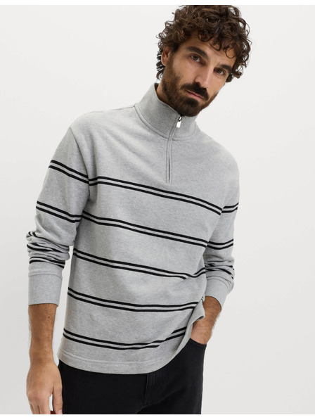 Marks & Spencer Gestreifte Sweatjacke mit Kragen-Reißverschluss aus reiner Baumwolle von Marks & Spencer in Grau