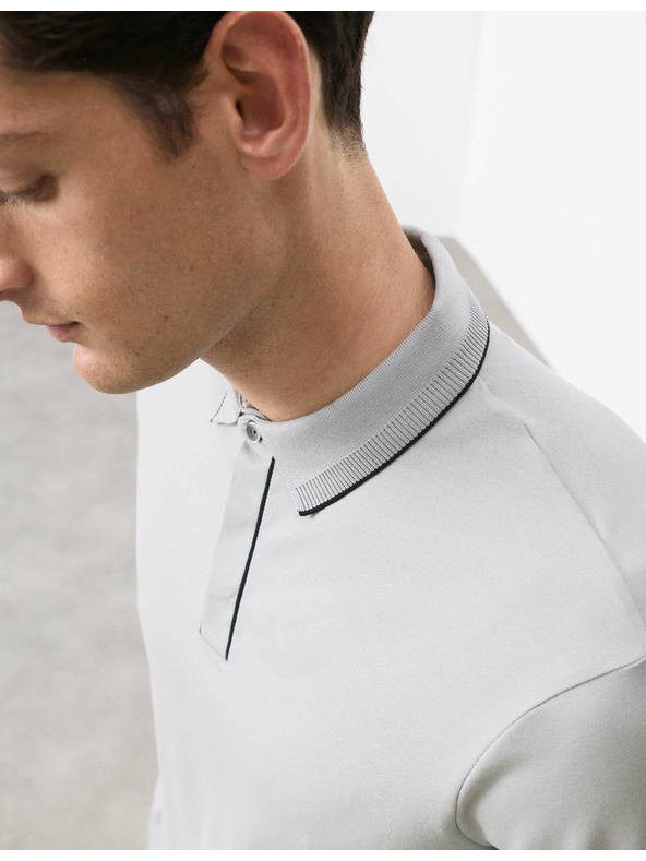 Marks & Spencer Poloshirt mit langen Ärmeln aus Baumwollmischung von Marks & Spencer in Grau