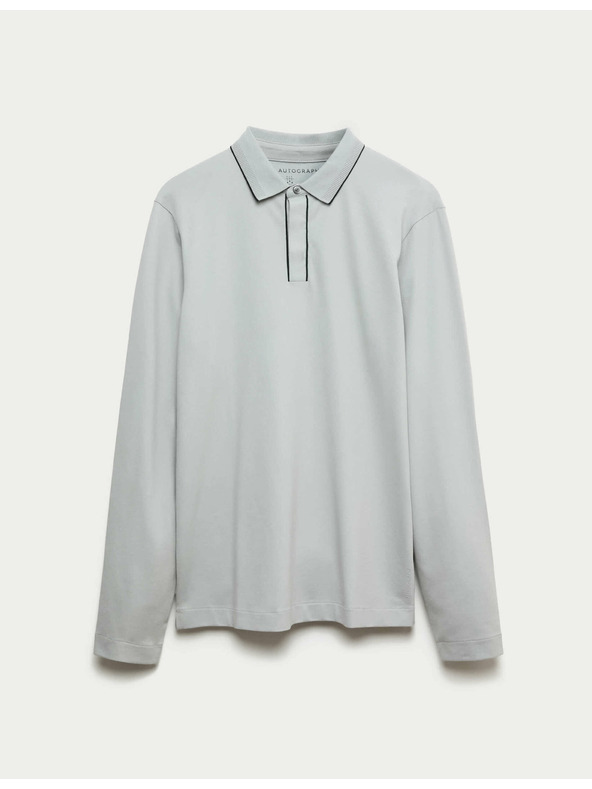Marks & Spencer Poloshirt mit langen Ärmeln aus Baumwollmischung von Marks & Spencer in Grau