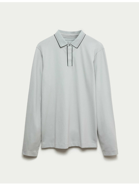 Marks & Spencer Poloshirt mit langen Ärmeln aus Baumwollmischung von Marks & Spencer in Grau