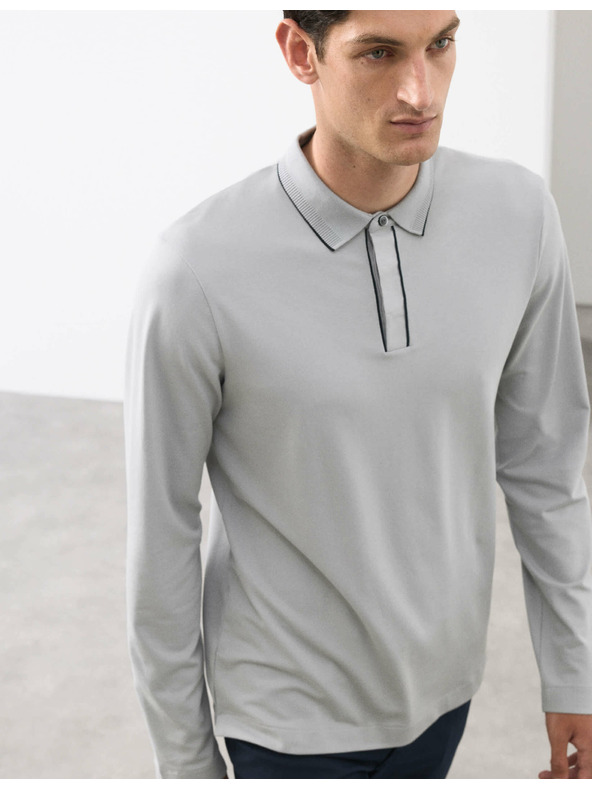 Marks & Spencer Poloshirt mit langen Ärmeln aus Baumwollmischung von Marks & Spencer in Grau