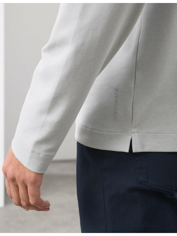 Marks & Spencer Poloshirt mit langen Ärmeln aus Baumwollmischung von Marks & Spencer in Grau