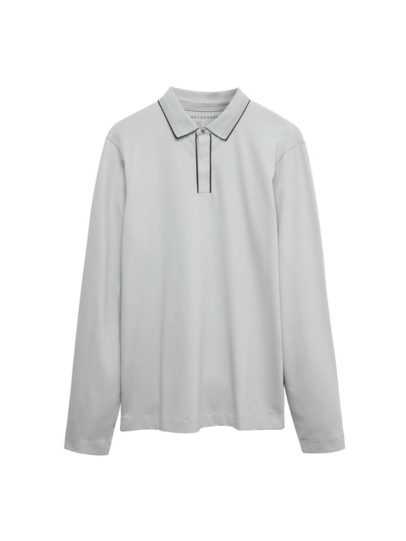 Marks & Spencer Poloshirt mit langen Ärmeln aus Baumwollmischung von Marks & Spencer in Grau