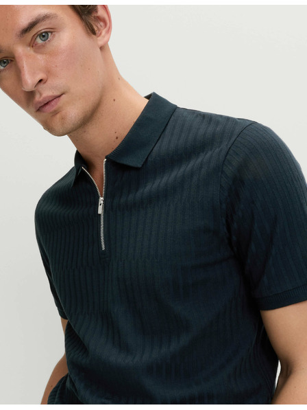 Marks & Spencer Jacquard-Poloshirt mit hohem Baumwollanteil und Reißverschluss von Marks & Spencer in Marineblau