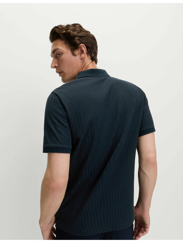 Marks & Spencer Jacquard-Poloshirt mit hohem Baumwollanteil und Reißverschluss von Marks & Spencer in Marineblau