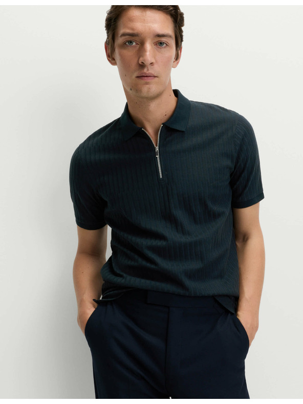 Marks & Spencer Jacquard-Poloshirt mit hohem Baumwollanteil und Reißverschluss von Marks & Spencer in Marineblau