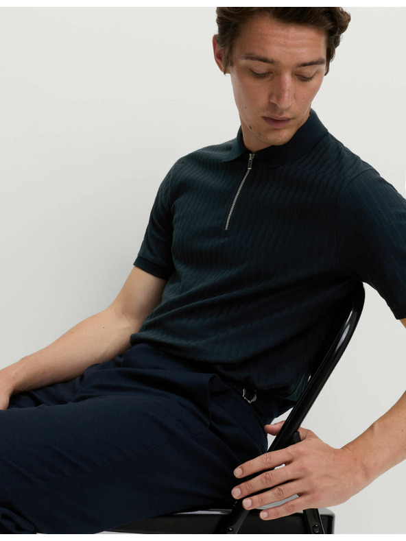 Marks & Spencer Jacquard-Poloshirt mit hohem Baumwollanteil und Reißverschluss von Marks & Spencer in Marineblau