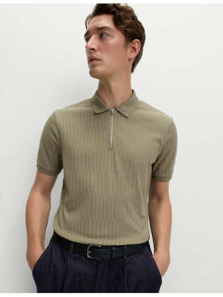 Marks & Spencer Jacquard-Poloshirt mit hohem Baumwollanteil und Reißverschluss von Marks & Spencer, grün