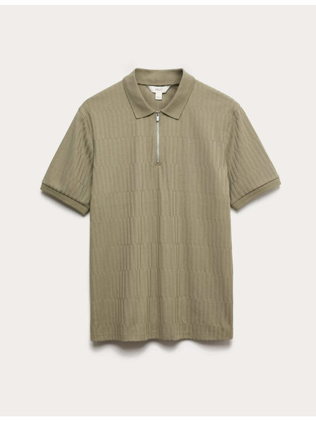 Marks & Spencer Jacquard-Poloshirt mit hohem Baumwollanteil und Reißverschluss von Marks & Spencer, grün