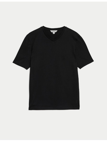 Marks & Spencer V-Ausschnitt T-Shirt aus reiner Supima® Baumwolle von Marks & Spencer, schwarz