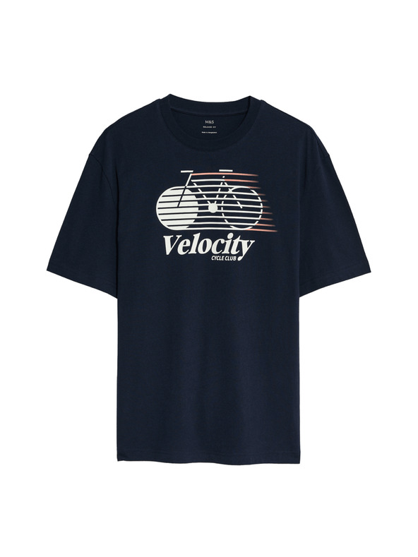 Marks & Spencer T-Shirt aus reiner Baumwolle mit Radsport-Motiv von Marks & Spencer, marineblau