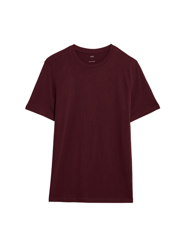 Marks & Spencer T-Shirt mit Rundhalsausschnitt aus reiner Baumwolle von Marks & Spencer, rot