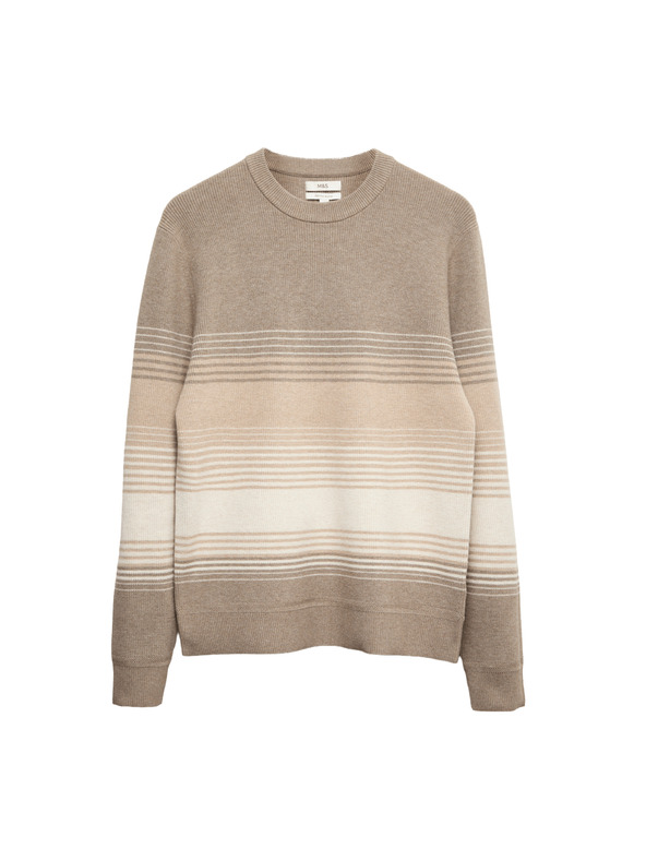 Marks & Spencer Gerippter gestreifter Pullover aus Baumwoll-Mix von Marks & Spencer mehrfarbig