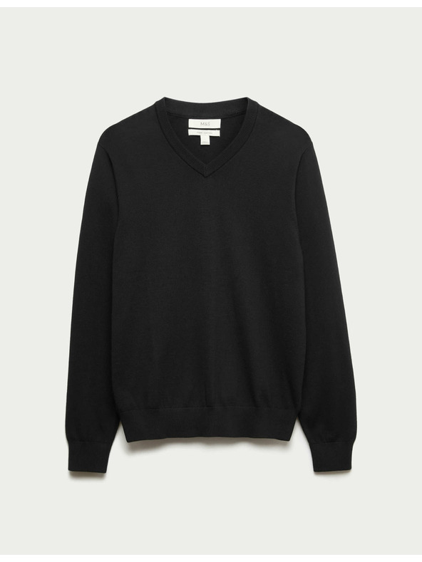 Marks & Spencer V-Ausschnitt-Pullover aus reiner Baumwolle Marks & Spencer schwarz