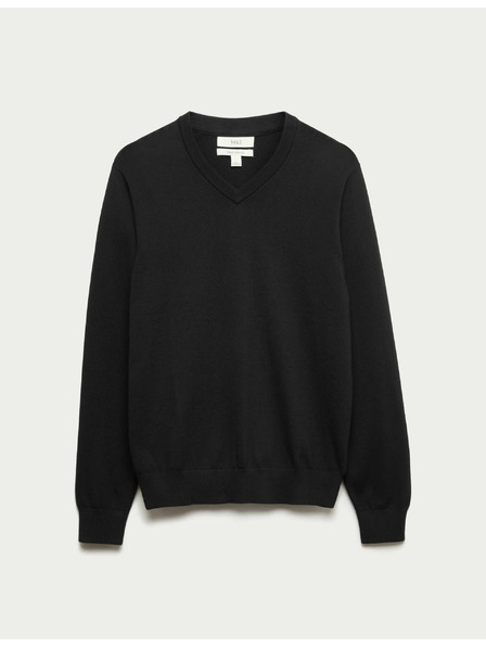 Marks & Spencer V-Ausschnitt-Pullover aus reiner Baumwolle Marks & Spencer schwarz