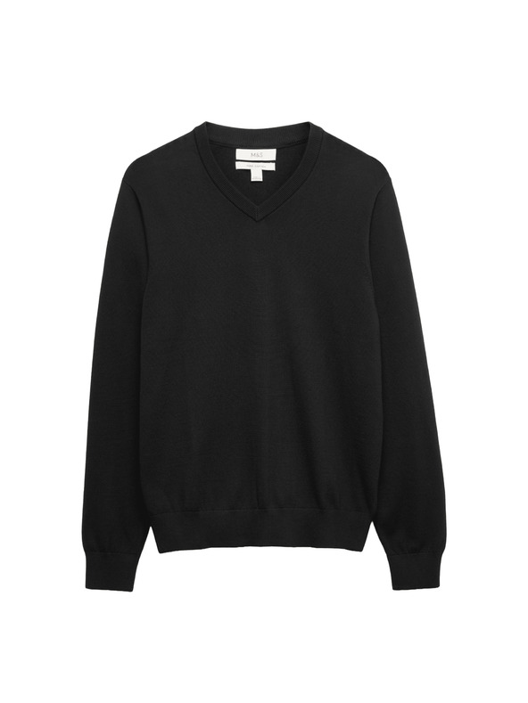 Marks & Spencer V-Ausschnitt-Pullover aus reiner Baumwolle Marks & Spencer schwarz
