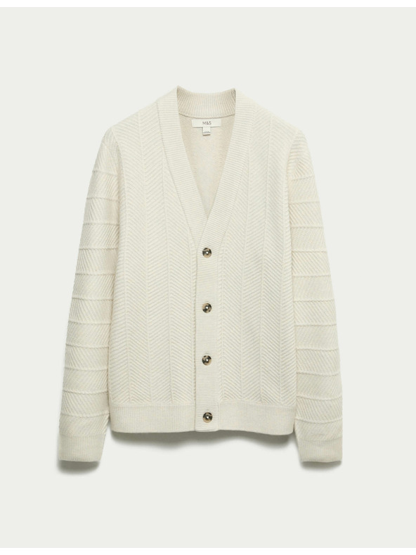 Marks & Spencer Strickjacke mit Zickzackmuster, V-Ausschnitt und Wolle von Marks & Spencer creme