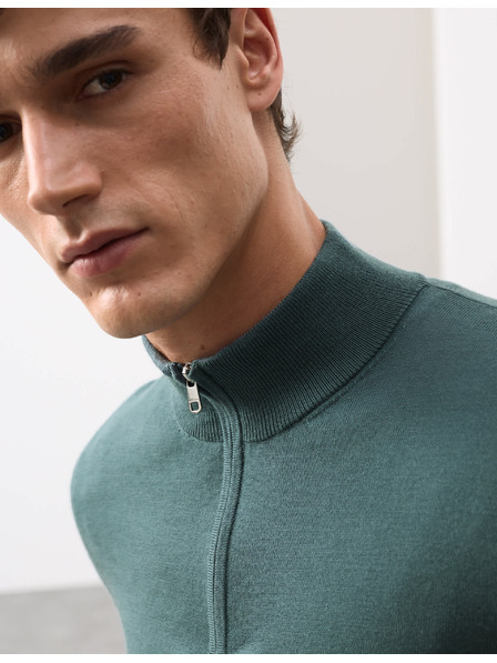 Marks & Spencer Kurzer Pullover mit Reißverschluss aus reiner, extrafeiner Merinowolle Marks & Spencer grün