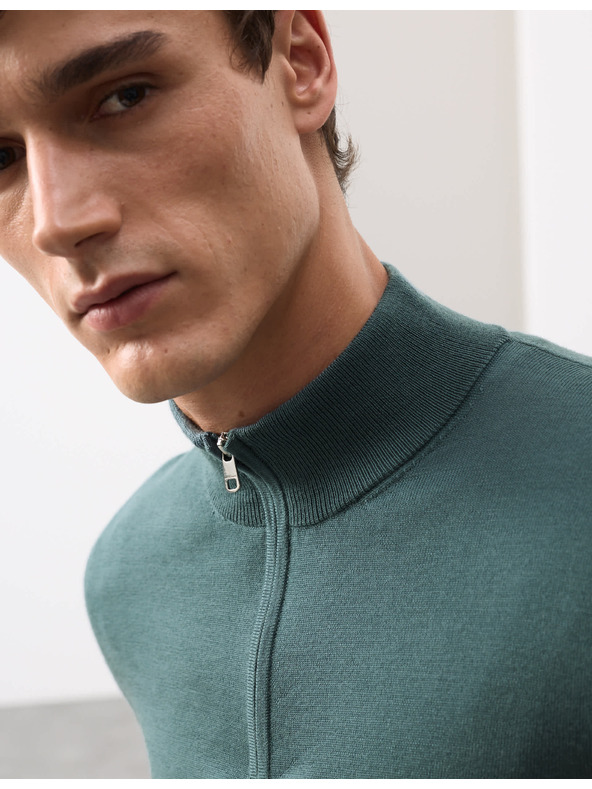 Marks & Spencer Kurzer Pullover mit Reißverschluss aus reiner, extrafeiner Merinowolle Marks & Spencer grün
