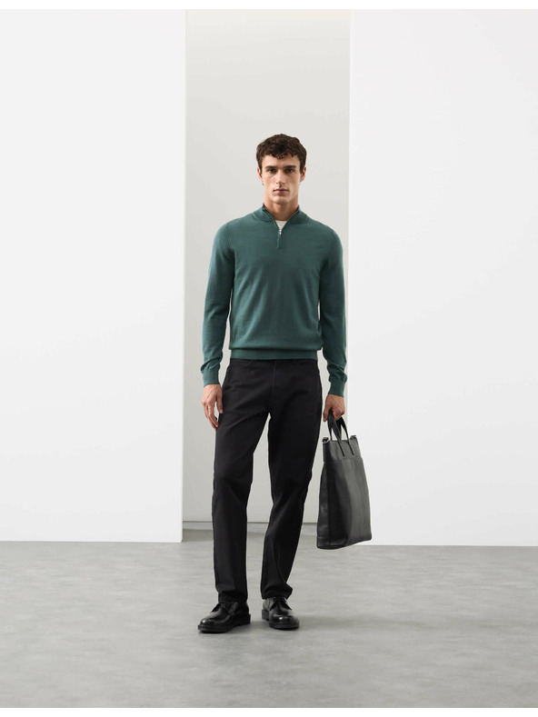 Marks & Spencer Kurzer Pullover mit Reißverschluss aus reiner, extrafeiner Merinowolle Marks & Spencer grün