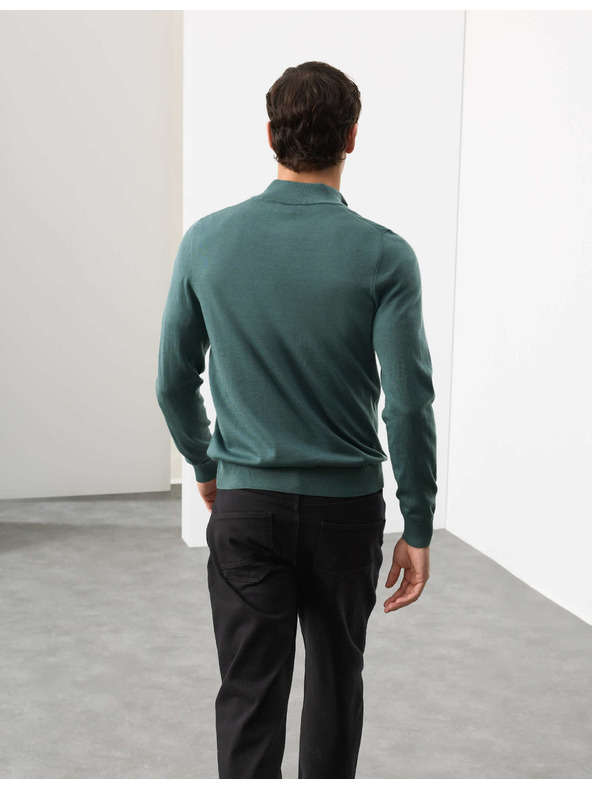 Marks & Spencer Kurzer Pullover mit Reißverschluss aus reiner, extrafeiner Merinowolle Marks & Spencer grün