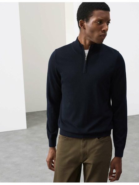 Marks & Spencer Pullover mit kurzem Reißverschluss aus reiner, extra feiner Merinowolle von Marks & Spencer marineblau