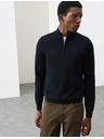 Marks & Spencer Pullover mit kurzem Reißverschluss aus reiner, extra feiner Merinowolle von Marks & Spencer marineblau