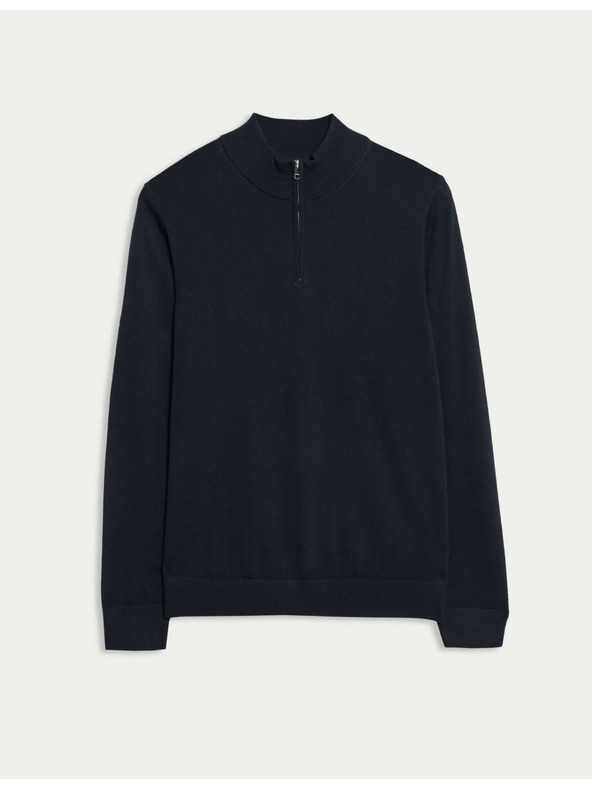 Marks & Spencer Pullover mit kurzem Reißverschluss aus reiner, extra feiner Merinowolle von Marks & Spencer marineblau